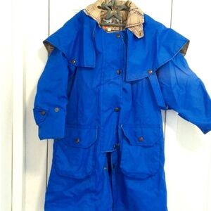Vintage Cornwall Waterproof Stockman Kids Long Riding Coat- size 26 UK-Blue